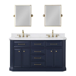 Water Creation Vanity Water Creation PA60B-0600MB Palace 60 Inch Double Sink White Quartz Countertop Vanity in Monarch Blue and Mirrors