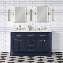 Load image into Gallery viewer, Water Creation Vanity Water Creation PA60B-0600MB Palace 60 Inch Double Sink White Quartz Countertop Vanity in Monarch Blue and Mirrors