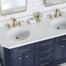 Load image into Gallery viewer, Water Creation Vanity Water Creation PA60B-0600MB Palace 60 Inch Double Sink White Quartz Countertop Vanity in Monarch Blue and Mirrors
