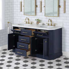 Load image into Gallery viewer, Water Creation Vanity Water Creation PA60B-0600MB Palace 60 Inch Double Sink White Quartz Countertop Vanity in Monarch Blue and Mirrors