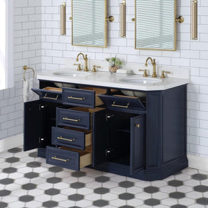 Water Creation Vanity Water Creation PA60B-0600MB Palace 60 Inch Double Sink White Quartz Countertop Vanity in Monarch Blue and Mirrors