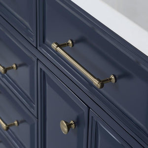 Water Creation Vanity Water Creation PA60C-0612MB Palace 60 Inch Double Sink White Quartz Countertop Vanity in Monarch Blue with Hook Faucets
