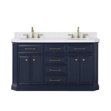 Load image into Gallery viewer, Water Creation Vanity Water Creation PA60C-0612MB Palace 60 Inch Double Sink White Quartz Countertop Vanity in Monarch Blue with Hook Faucets