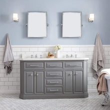 Load image into Gallery viewer, Water Creation Vanity Water Creation PA60QZ01CG-000BX0901 60&quot;&quot; Palace Collection Quartz Carrara Cashmere Grey Bathroom Vanity Set With Hardware And F2-0009 Faucets in Chrome Finish