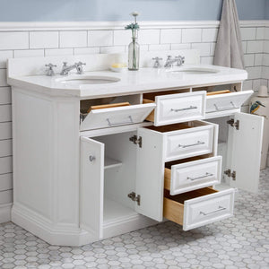 Water Creation Vanity Water Creation PA60QZ01PW-000BX0901 60"" Palace Collection Quartz Carrara Pure White Bathroom Vanity Set With Hardware And F2-0009 Faucets in Chrome Finish