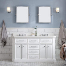 Load image into Gallery viewer, Water Creation Vanity Water Creation PA60QZ01PW-000BX0901 60&quot;&quot; Palace Collection Quartz Carrara Pure White Bathroom Vanity Set With Hardware And F2-0009 Faucets in Chrome Finish