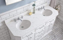 Load image into Gallery viewer, Water Creation Vanity Water Creation PA60QZ01PW-000BX0901 60&quot;&quot; Palace Collection Quartz Carrara Pure White Bathroom Vanity Set With Hardware And F2-0009 Faucets in Chrome Finish