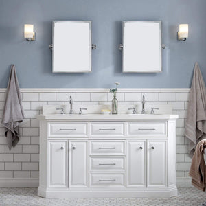 Water Creation Vanity Water Creation PA60QZ01PW-000TL1201 60"" Palace Collection Quartz Carrara Pure White Bathroom Vanity Set With Hardware And F2-0012 Faucets in Chrome Finish