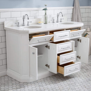 Water Creation Vanity Water Creation PA60QZ01PW-000TL1201 60"" Palace Collection Quartz Carrara Pure White Bathroom Vanity Set With Hardware And F2-0012 Faucets in Chrome Finish