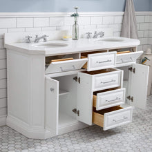 Load image into Gallery viewer, Water Creation Vanity Water Creation PA60QZ01PW-E18000000 60&quot;&quot; Palace Collection Quartz Carrara Pure White Bathroom Vanity Set With Hardware, Mirror in Chrome Finish