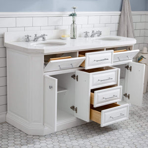 Water Creation Vanity Water Creation PA60QZ01PW-E18000000 60"" Palace Collection Quartz Carrara Pure White Bathroom Vanity Set With Hardware, Mirror in Chrome Finish