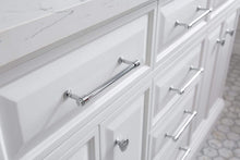 Load image into Gallery viewer, Water Creation Vanity Water Creation PA60QZ01PW-E18000000 60&quot;&quot; Palace Collection Quartz Carrara Pure White Bathroom Vanity Set With Hardware, Mirror in Chrome Finish