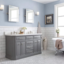 Load image into Gallery viewer, Water Creation Vanity Water Creation PA60QZ05CG-E18FX1305 60&quot;&quot; Palace Collection Quartz Carrara Cashmere Grey Bathroom Vanity Set With Hardware And F2-0013 Faucets, Mirror in Polished Nickel (PVD) Finish