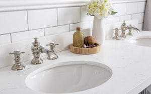 Water Creation Vanity Water Creation PA60QZ05CG-E18FX1305 60"" Palace Collection Quartz Carrara Cashmere Grey Bathroom Vanity Set With Hardware And F2-0013 Faucets, Mirror in Polished Nickel (PVD) Finish