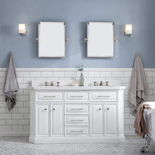 Load image into Gallery viewer, Water Creation Vanity Water Creation PA60QZ05PW-000BX0905 60&quot;&quot; Palace Collection Quartz Carrara Pure White Bathroom Vanity Set With Hardware And F2-0009 Faucets in Polished Nickel (PVD) Finish