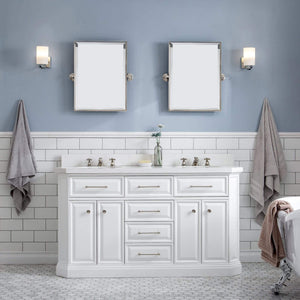 Water Creation Vanity Water Creation PA60QZ05PW-000BX0905 60"" Palace Collection Quartz Carrara Pure White Bathroom Vanity Set With Hardware And F2-0009 Faucets in Polished Nickel (PVD) Finish
