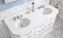 Load image into Gallery viewer, Water Creation Vanity Water Creation PA60QZ05PW-000BX0905 60&quot;&quot; Palace Collection Quartz Carrara Pure White Bathroom Vanity Set With Hardware And F2-0009 Faucets in Polished Nickel (PVD) Finish