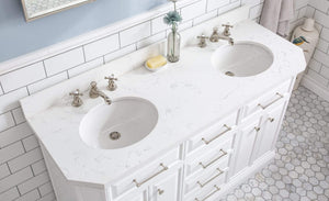 Water Creation Vanity Water Creation PA60QZ05PW-000BX0905 60"" Palace Collection Quartz Carrara Pure White Bathroom Vanity Set With Hardware And F2-0009 Faucets in Polished Nickel (PVD) Finish