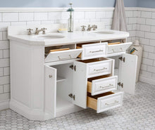 Load image into Gallery viewer, Water Creation Vanity Water Creation PA60QZ05PW-000BX0905 60&quot;&quot; Palace Collection Quartz Carrara Pure White Bathroom Vanity Set With Hardware And F2-0009 Faucets in Polished Nickel (PVD) Finish