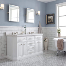 Load image into Gallery viewer, Water Creation Vanity Water Creation PA60QZ05PW-000BX0905 60&quot;&quot; Palace Collection Quartz Carrara Pure White Bathroom Vanity Set With Hardware And F2-0009 Faucets in Polished Nickel (PVD) Finish