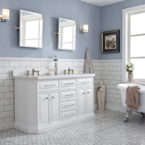 Water Creation Vanity Water Creation PA60QZ05PW-000FX1305 60"" Palace Collection Quartz Carrara Pure White Bathroom Vanity Set With Hardware And F2-0013 Faucets in Polished Nickel (PVD) Finish