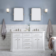 Load image into Gallery viewer, Water Creation Vanity Water Creation PA60QZ05PW-000FX1305 60&quot;&quot; Palace Collection Quartz Carrara Pure White Bathroom Vanity Set With Hardware And F2-0013 Faucets in Polished Nickel (PVD) Finish