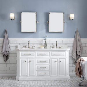 Water Creation Vanity Water Creation PA60QZ05PW-000TL1205 60"" Palace Collection Quartz Carrara Pure White Bathroom Vanity Set With Hardware And F2-0012 Faucets in Polished Nickel (PVD) Finish