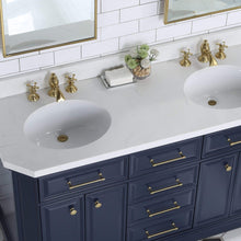 Load image into Gallery viewer, Water Creation Vanity Water Creation PA60QZ06MB-000FX1306 Palace 60 In. Double Sink White Quartz Countertop Vanity in Monarch Blue with Waterfall Faucets