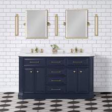 Load image into Gallery viewer, Water Creation Vanity Water Creation PA60QZ06MB-000FX1306 Palace 60 In. Double Sink White Quartz Countertop Vanity in Monarch Blue with Waterfall Faucets