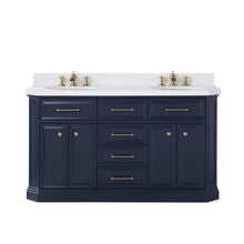 Load image into Gallery viewer, Water Creation Vanity Water Creation PA60QZ06MB-000FX1306 Palace 60 In. Double Sink White Quartz Countertop Vanity in Monarch Blue with Waterfall Faucets