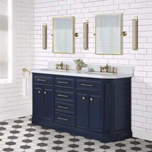 Load image into Gallery viewer, Water Creation Vanity Water Creation PA60QZ06MB-000FX1306 Palace 60 In. Double Sink White Quartz Countertop Vanity in Monarch Blue with Waterfall Faucets