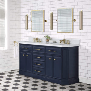 Water Creation Vanity Water Creation PA60QZ06MB-000FX1306 Palace 60 In. Double Sink White Quartz Countertop Vanity in Monarch Blue with Waterfall Faucets