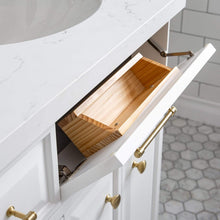 Load image into Gallery viewer, Water Creation Vanity Water Creation PA60QZ06PW-E18000000 60&quot;&quot; Palace Collection Quartz Carrara Pure White Bathroom Vanity Set With Hardware in Satin Gold Finish And Only Mirrors in Chrome Finish