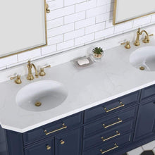 Load image into Gallery viewer, Water Creation Vanity Water Creation PA72B-0600MB Palace 72 Inch Double Sink White Quartz Countertop Vanity in Monarch Blue and Mirrors