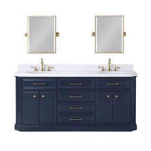 Load image into Gallery viewer, Water Creation Vanity Water Creation PA72B-0600MB Palace 72 Inch Double Sink White Quartz Countertop Vanity in Monarch Blue and Mirrors