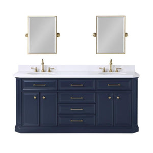 Water Creation Vanity Water Creation PA72B-0600MB Palace 72 Inch Double Sink White Quartz Countertop Vanity in Monarch Blue and Mirrors