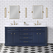 Load image into Gallery viewer, Water Creation Vanity Water Creation PA72B-0600MB Palace 72 Inch Double Sink White Quartz Countertop Vanity in Monarch Blue and Mirrors