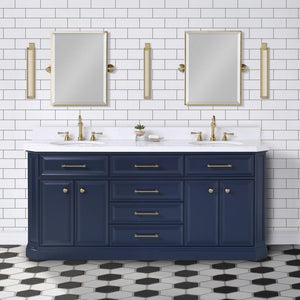 Water Creation Vanity Water Creation PA72B-0600MB Palace 72 Inch Double Sink White Quartz Countertop Vanity in Monarch Blue and Mirrors
