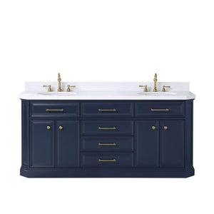 Water Creation Vanity Water Creation PA72C-0612MB Palace 72 Inch Double Sink White Quartz Countertop Vanity in Monarch Blue with Hook Faucets