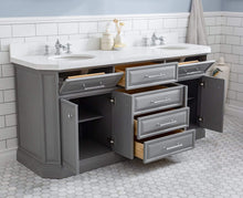 Load image into Gallery viewer, Water Creation Vanity Water Creation PA72QZ01CG-000FX1301 72&quot;&quot; Palace Collection Quartz Carrara Cashmere Grey Bathroom Vanity Set With Hardware And F2-0013 Faucets in Chrome Finish