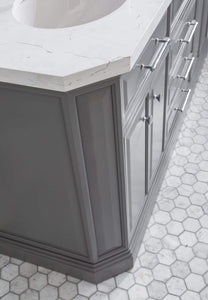 Water Creation Vanity Water Creation PA72QZ01CG-000TL1201 72"" Palace Collection Quartz Carrara Cashmere Grey Bathroom Vanity Set With Hardware And F2-0012 Faucets in Chrome Finish