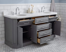 Load image into Gallery viewer, Water Creation Vanity Water Creation PA72QZ01CG-000TL1201 72&quot;&quot; Palace Collection Quartz Carrara Cashmere Grey Bathroom Vanity Set With Hardware And F2-0012 Faucets in Chrome Finish