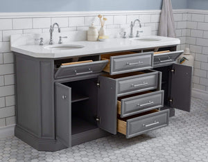 Water Creation Vanity Water Creation PA72QZ01CG-000TL1201 72"" Palace Collection Quartz Carrara Cashmere Grey Bathroom Vanity Set With Hardware And F2-0012 Faucets in Chrome Finish