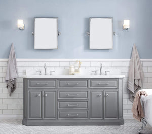 Water Creation Vanity Water Creation PA72QZ01CG-000TL1201 72"" Palace Collection Quartz Carrara Cashmere Grey Bathroom Vanity Set With Hardware And F2-0012 Faucets in Chrome Finish