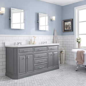 Water Creation Vanity Water Creation PA72QZ01CG-E18000000 72"" Palace Collection Quartz Carrara Cashmere Grey Bathroom Vanity Set With Hardware, Mirror in Chrome Finish