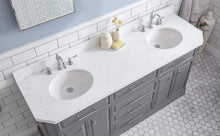 Load image into Gallery viewer, Water Creation Vanity Water Creation PA72QZ01CG-E18TL1201 72&quot;&quot; Palace Collection Quartz Carrara Cashmere Grey Bathroom Vanity Set With Hardware And F2-0012 Faucets, Mirror in Chrome Finish