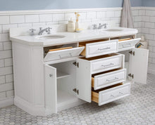 Load image into Gallery viewer, Water Creation Vanity Water Creation PA72QZ01PW-E18000000 72&quot;&quot; Palace Collection Quartz Carrara Pure White Bathroom Vanity Set With Hardware, Mirror in Chrome Finish