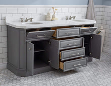 Load image into Gallery viewer, Water Creation Vanity Water Creation PA72QZ05CG-000BX0905 72&quot;&quot; Palace Collection Quartz Carrara Cashmere Grey Bathroom Vanity Set With Hardware And F2-0009 Faucets in Polished Nickel (PVD) Finish