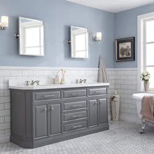 Load image into Gallery viewer, Water Creation Vanity Water Creation PA72QZ05CG-000BX0905 72&quot;&quot; Palace Collection Quartz Carrara Cashmere Grey Bathroom Vanity Set With Hardware And F2-0009 Faucets in Polished Nickel (PVD) Finish