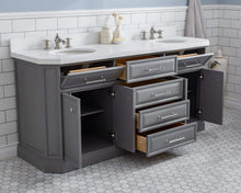 Load image into Gallery viewer, Water Creation Vanity Water Creation PA72QZ05CG-E18FX1305 72&quot;&quot; Palace Collection Quartz Carrara Cashmere Grey Bathroom Vanity Set With Hardware And F2-0013 Faucets, Mirror in Polished Nickel (PVD) Finish